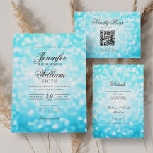 Wedding Set w/ Bokeh Lights & Script Turquoise 