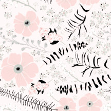 Whimsical Floral Pink Gray Black Floral Pattern