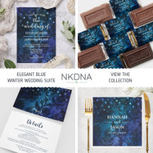 Elegant Navy Blue Winter Wedding Invitation Suite
