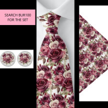 Burgundy Roses Neck Tie Set BUR100
