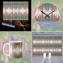 Floral Vintage Lupine and Butterflies Blue Peach