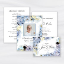 Blue Hydrangea Flowers Watercolor Funeral Memorial