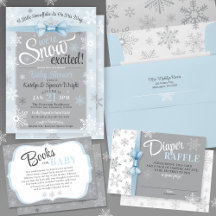 Snow Excited Snowflake BLUE Boy Baby Shower