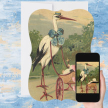 Victorian Stork With Baby Boy in Pram Baby Shower