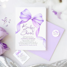 Purple Bow Baby Shower Invitation Collection