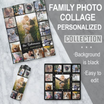Family Photo Collage Personalized Black Set