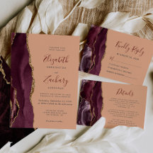 Burgundy Gold Agate Peach Wedding Suite