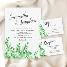 Elegant Script Watercolor Greenery Wedding 