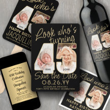 45th Birthday Party Invites & Decor • Black & Gold