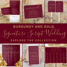 Modern Burgundy and Gold Signature Script Wedding