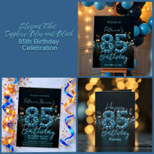 Elegant Chic Sapphire Blue and Black 85th Birthday