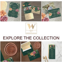 Floral Boho Emerald Green Wedding Invitation Suite