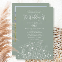 Sage Green Wildflower White Script Floral Wedding 