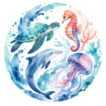 Underwater Wildlife Watercolor Series