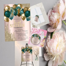 Gold Glitter Drips Balloons Rose Gold Sweet 16 