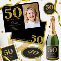  Black And Gold Glitter 50th Surprise Birthday