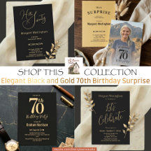Elegant Black and Gold 70th Birthday Surprise