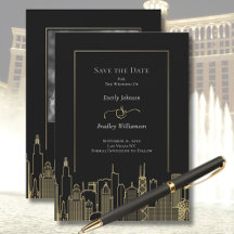 Las Vegas Skyline Black Gold Destination Wedding 