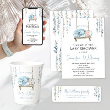 Blue bohemian floral boho baby boy shower
