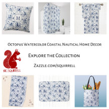 Octopus Watercolor Coastal Nautical Home Decor