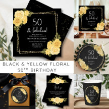 Black & Yellow Floral 50th Birthday