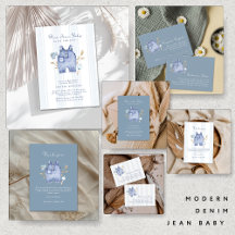 Modern Denim Blue Jean Stripes Baby Shower