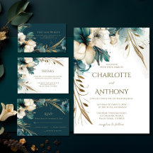 Elegant Teal and Gold Greenery Floral Wedding