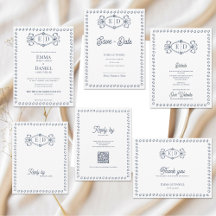 Dusty Blue Vintage Crest Wedding Stationery Suite