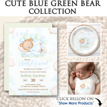 Cute Blue Green Baby Bear - We can bearly wait