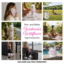 Pink White Watercolor Wildflower Yoga Accessories