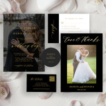 Elegant photo gold typography black wedding suite