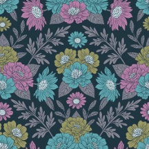 Dark Blue, Green & Purple Floral