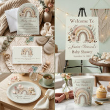 Boho Rainbow And Flowers Baby Shower