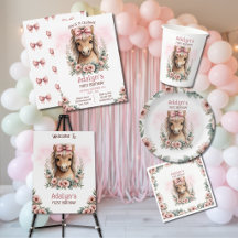 Cute Pink Floral Horse 1st Birthday