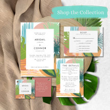 Bold Tropical Abstract Coral Teal Wedding