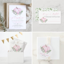 Watercolor Pink Pumpkin Baby Shower Collection