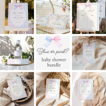 Blue or Pink Gingham Bow Gender Reveal collection