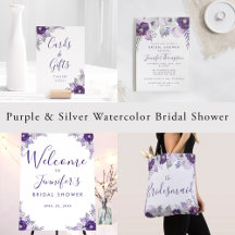 Purple and Silver Watercolor Floral Bridal Shower