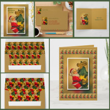 Santa Climbing the Christmas Tree Greeting Cards 