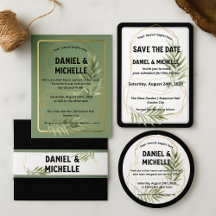 Modern Arched Black Gold Wedding Botanical Theme