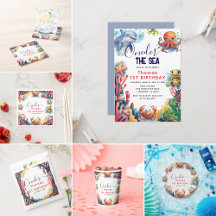 Cute Kids Watercolor Oneder the Sea 1st Birthday