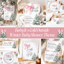 Pink Bow Baby It's Cold Outside Winter Baby Shower