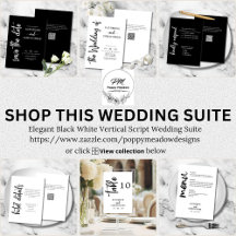 Elegant Black White Vertical Script Wedding Suite
