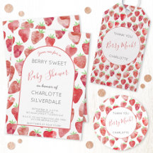 Strawberry Watercolor Berry Sweet Baby Shower