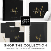 OFFICE   Elegant Minimalist Black Gold Monogram