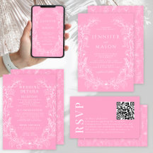 Hot pink and white floral wreath wedding