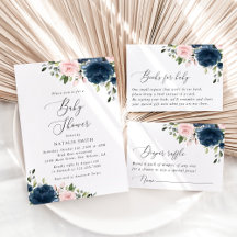 Navy and Blush Flowers Baby Shower Collection