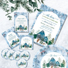 Watercolor mountain oh deer boy baby shower