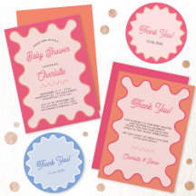 Retro Wavy Curve Baby Shower Invites & Party Goods