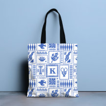 Monogram Modern Blue White Abstract Pattern